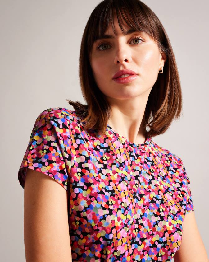 apģērbs Ted Baker T-krekls ar fēbijas konfeti apdruku melns sievietes 26TV167
