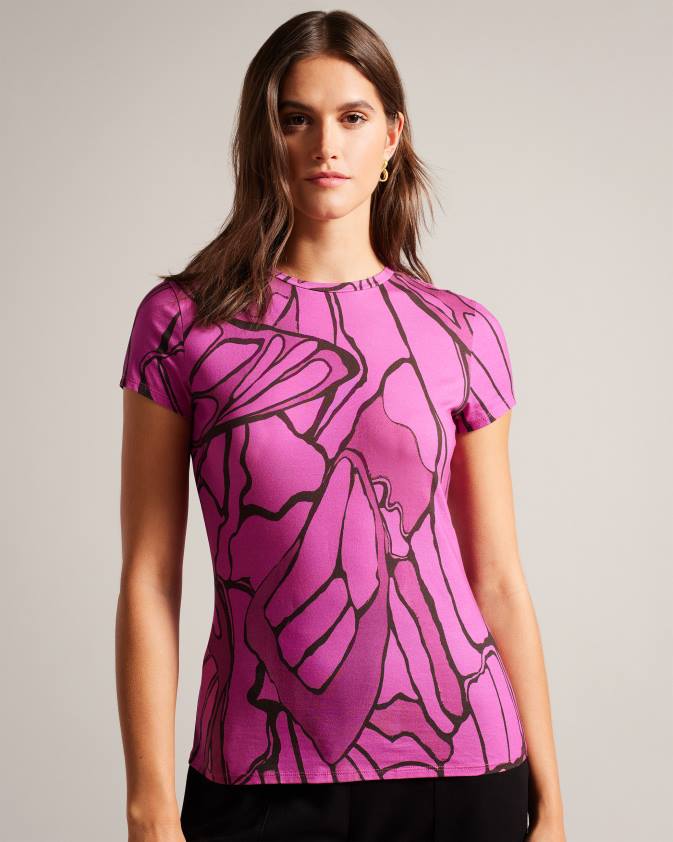 apģērbs Ted Baker kcarlia pieguļošs t-krekls spilgti rozā sievietes 26TV100