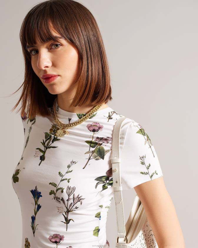 apģērbs Ted Baker rasmean botanical bouquet print t-krekls balts sievietes 26TV397