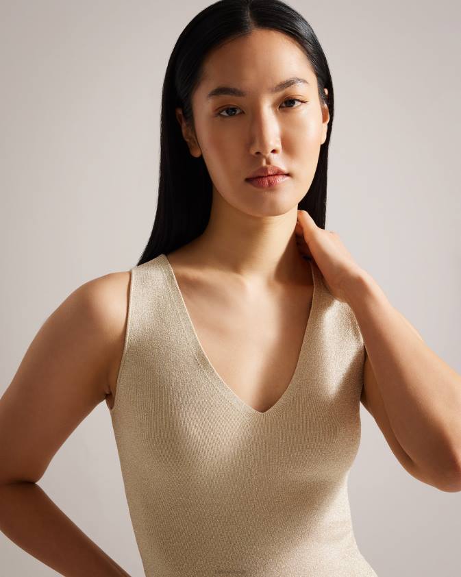 apģērbs Ted Baker sharlee metāliska trikotāžas veste zelts sievietes 26TV398