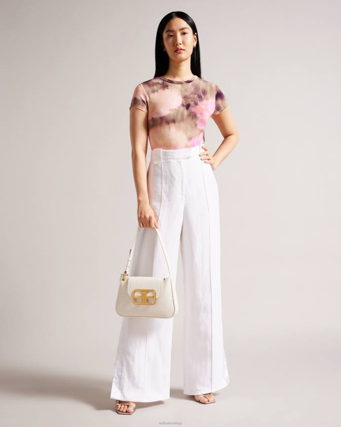 apģērbs Ted Baker yazmean piegulošs ziedu T-krekls ar izlocītu kaklu koraļļi sievietes 26TV263