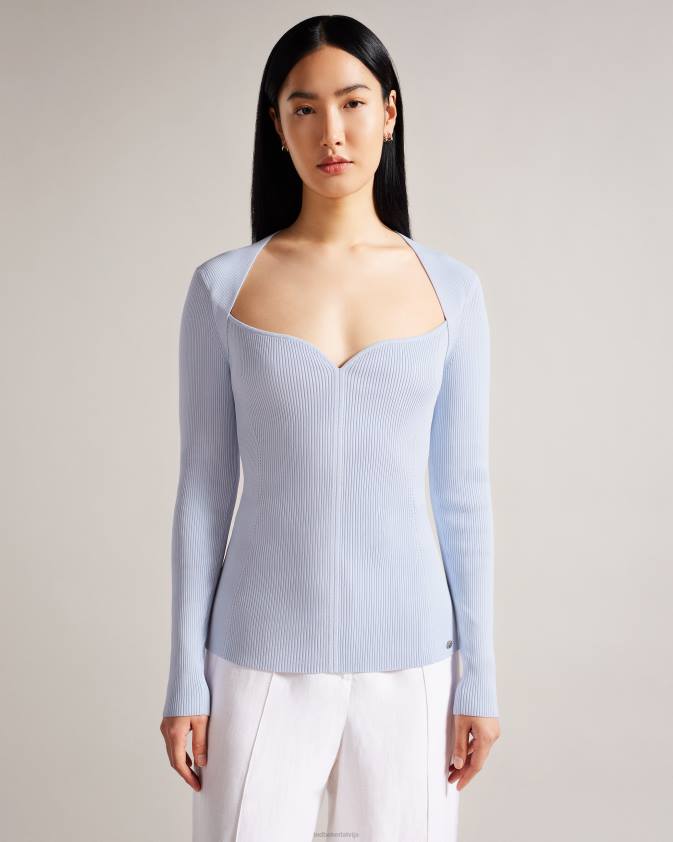 apģērbs Ted Baker helenh sweetheart kakla izgriezuma trikotāžas tops Baby Blue sievietes 26TV436