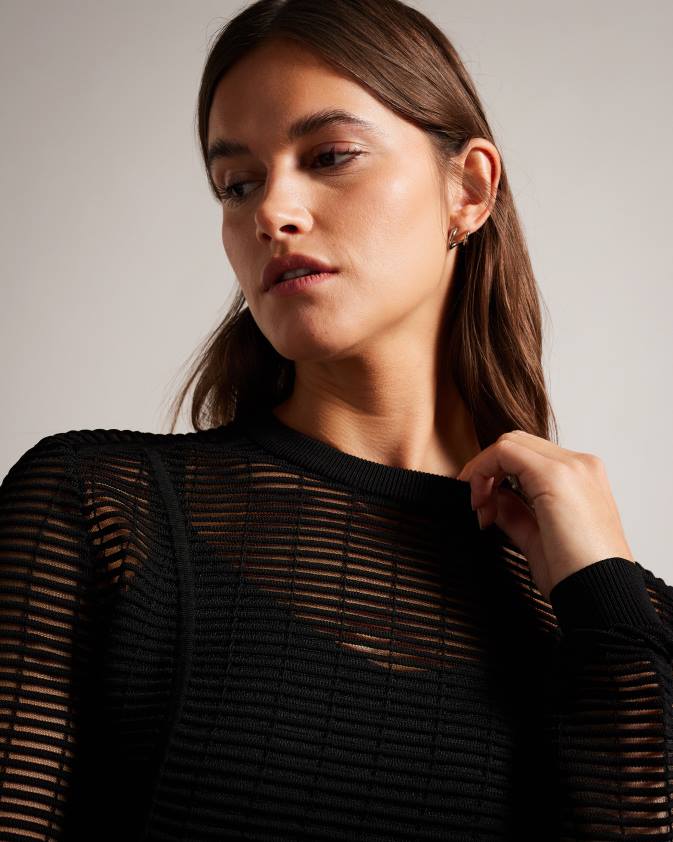 apģērbs Ted Baker Roshila tekstūras slaids džemperis melns sievietes 26TV437