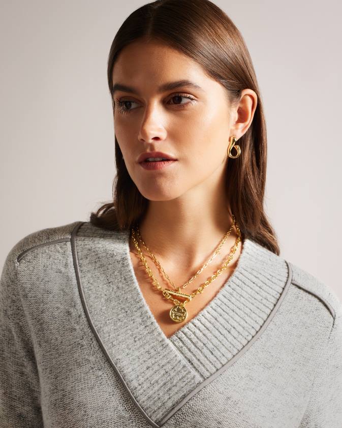 apģērbs Ted Baker noryah džemperis ar garām piedurknēm un kakla izgriezumu pelēkais merģelis sievietes 26TV354