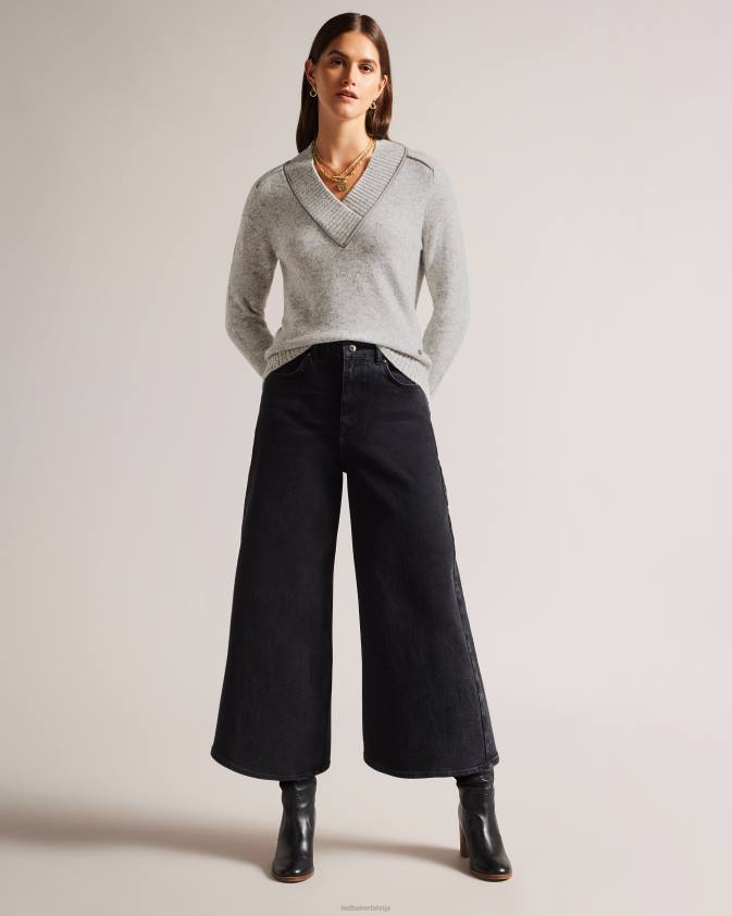 apģērbs Ted Baker noryah džemperis ar garām piedurknēm un kakla izgriezumu pelēkais merģelis sievietes 26TV354