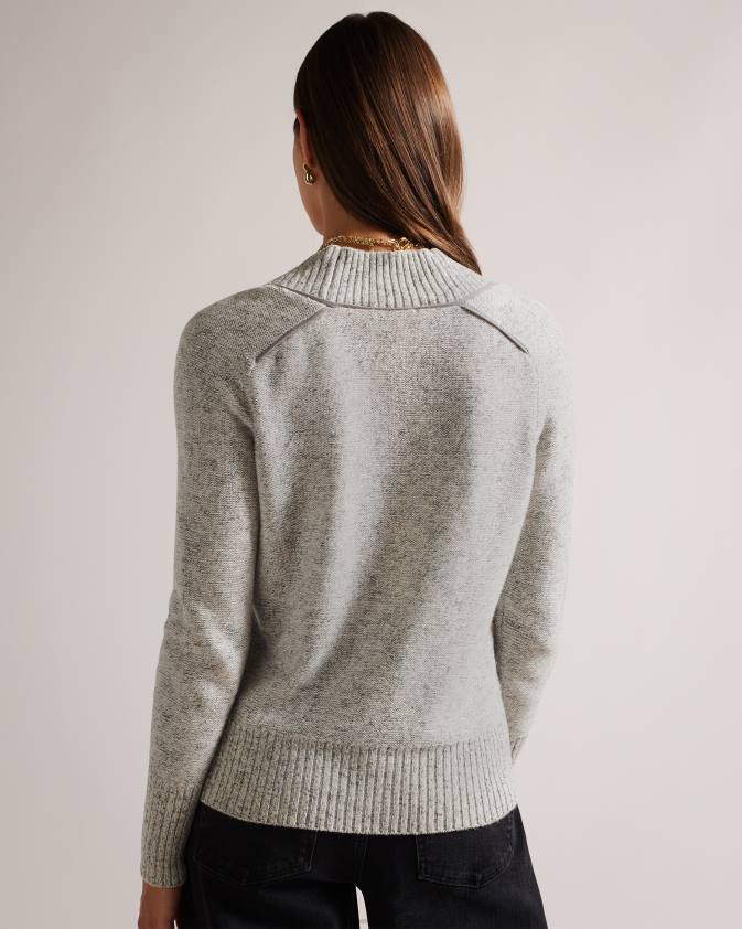 apģērbs Ted Baker noryah džemperis ar garām piedurknēm un kakla izgriezumu pelēkais merģelis sievietes 26TV354