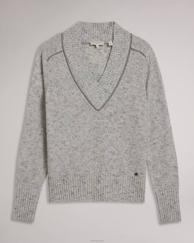 apģērbs Ted Baker noryah džemperis ar garām piedurknēm un kakla izgriezumu pelēkais merģelis sievietes 26TV354