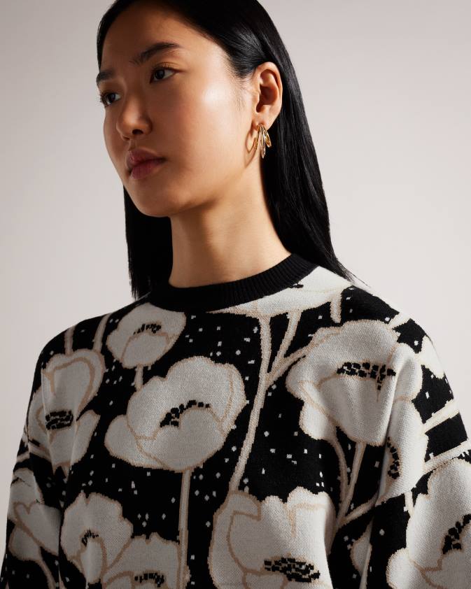 apģērbs Ted Baker pipha apgriezts žakarda trikotāžas džemperis melns sievietes 26TV93