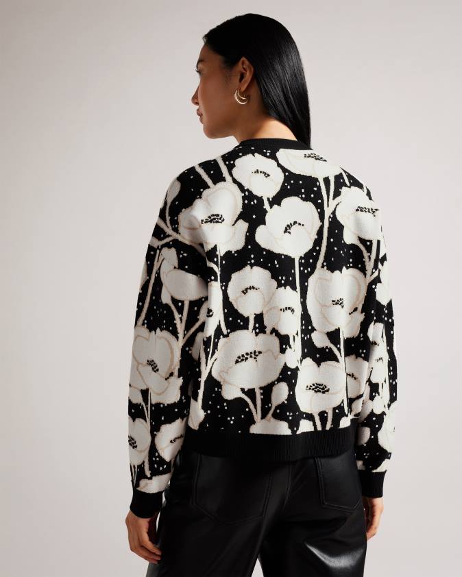 apģērbs Ted Baker pipha apgriezts žakarda trikotāžas džemperis melns sievietes 26TV93