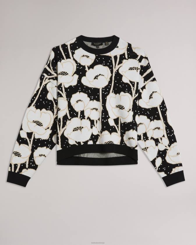 apģērbs Ted Baker pipha apgriezts žakarda trikotāžas džemperis melns sievietes 26TV93