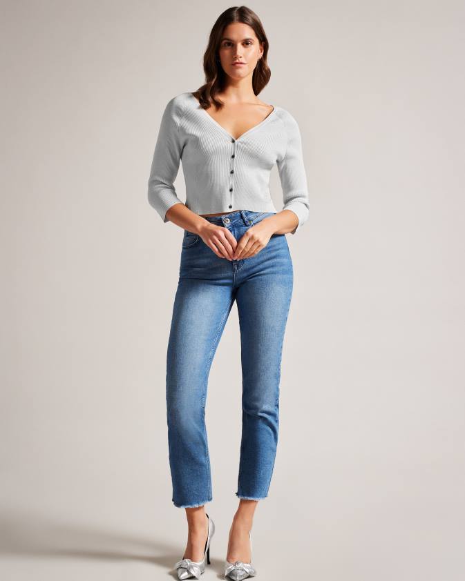 apģērbs Ted Baker Loesa metālisks apgriezts jaciņš balts sievietes 26TV390