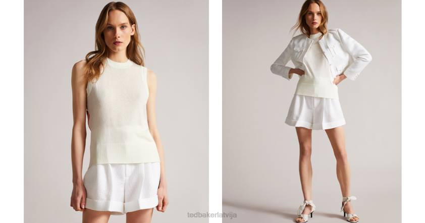 apģērbs Ted Baker Tamian auduma aizmugurē adīta tvertne balts sievietes 26TV559