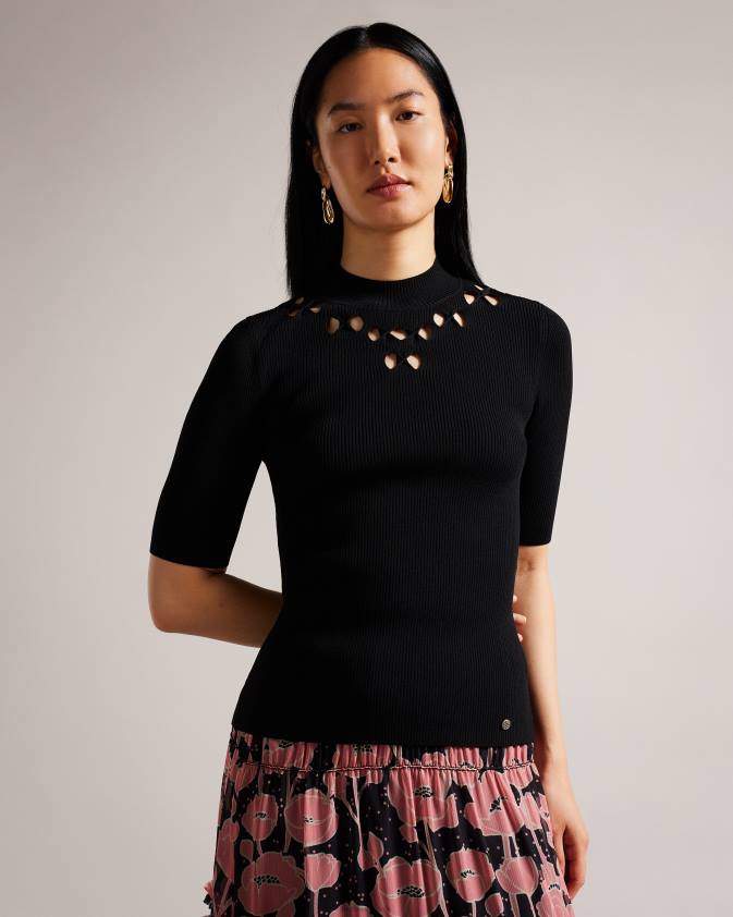 apģērbs Ted Baker emiiaa rievots adīts pieguļošs tops melns sievietes 26TV410