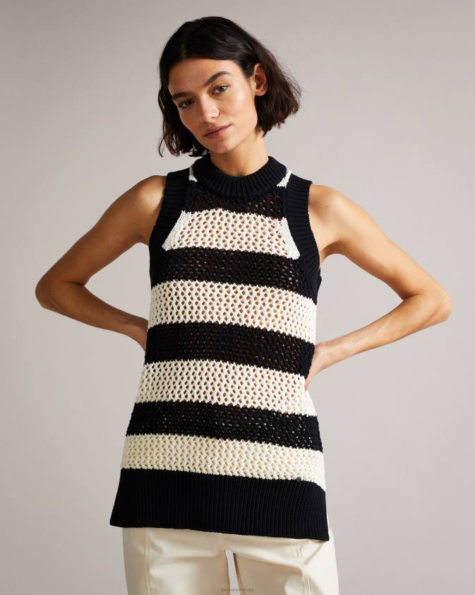 apģērbs Ted Baker heide atvērta šūta svītraina tvertnes augšdaļa balts sievietes 26TV572