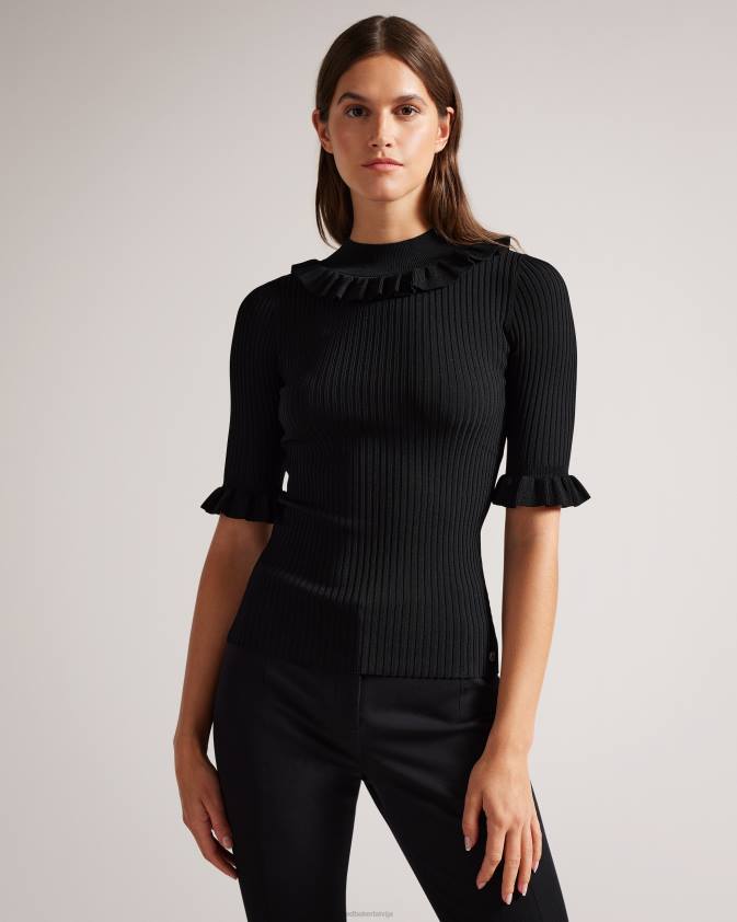 apģērbs Ted Baker katella pieguļošs tops ar volānu kakla detaļu melns sievietes 26TV393