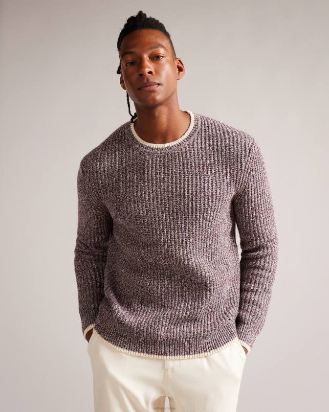 apģērbs Ted Baker overhal regulāri pieguļošs trikotāžas džemperis sarkanbrūns vīriešiem 26TV1295