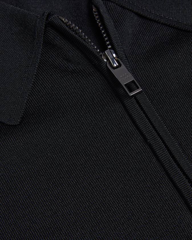 apģērbs Ted Baker Viba parastais polo ar garām piedurknēm ar pusi rāvējslēdzēju melns vīriešiem 26TV1554