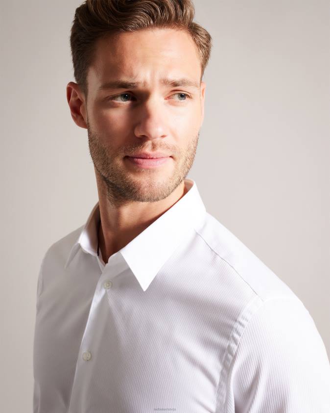 apģērbs Ted Baker haless krekls ar garām piedurknēm teksturētu svītru balts vīriešiem 26TV1486