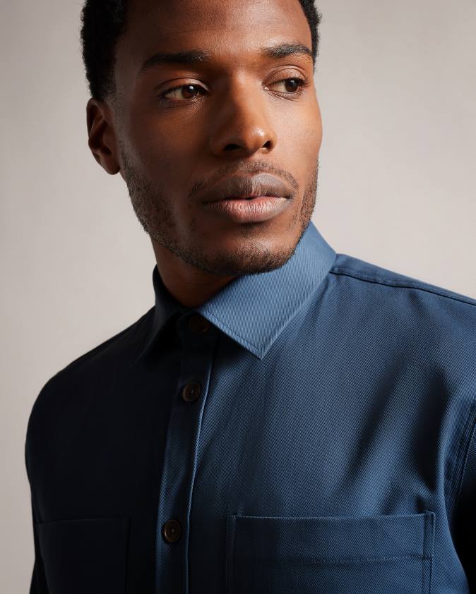 apģērbs Ted Baker hasting sarža virskrekls ar garām piedurknēm vidēji zils vīriešiem 26TV1248