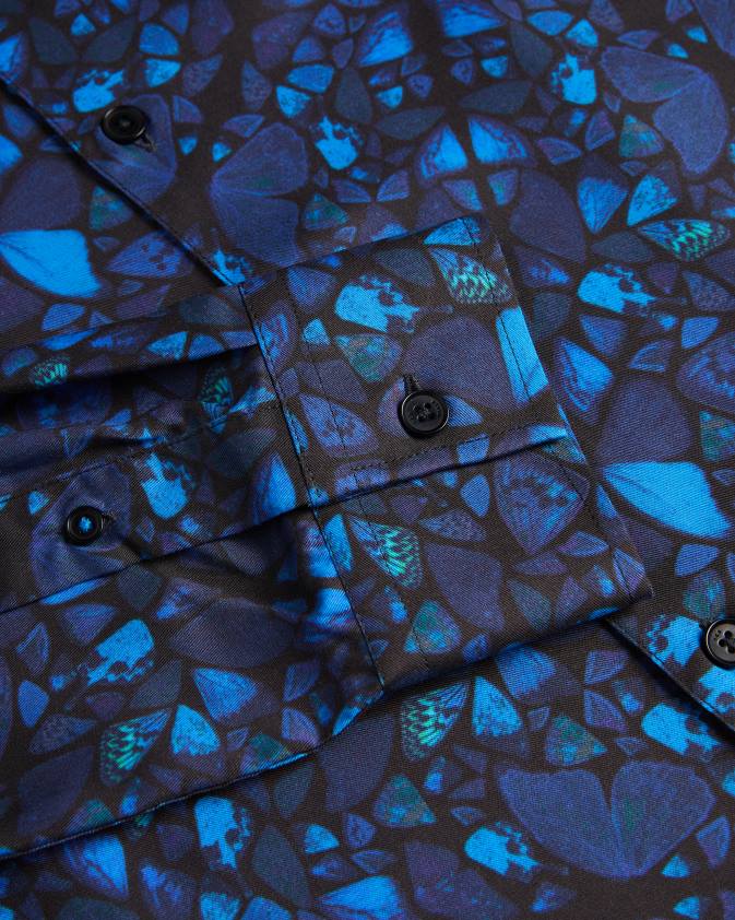 apģērbs Ted Baker krekls ar tauriņu apdruku ar garām piedurknēm zils vīriešiem 26TV1278