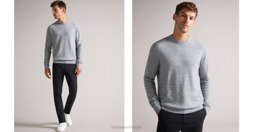 apģērbs Ted Baker lentic ar garām piedurknēm teksturētu apkalpes kaklu pelēkais merģelis vīriešiem 26TV1207