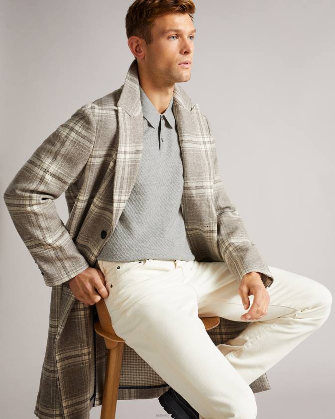 apģērbs Ted Baker nixan ls trikotāžas tekstūras polo pelēkais merģelis vīriešiem 26TV1725