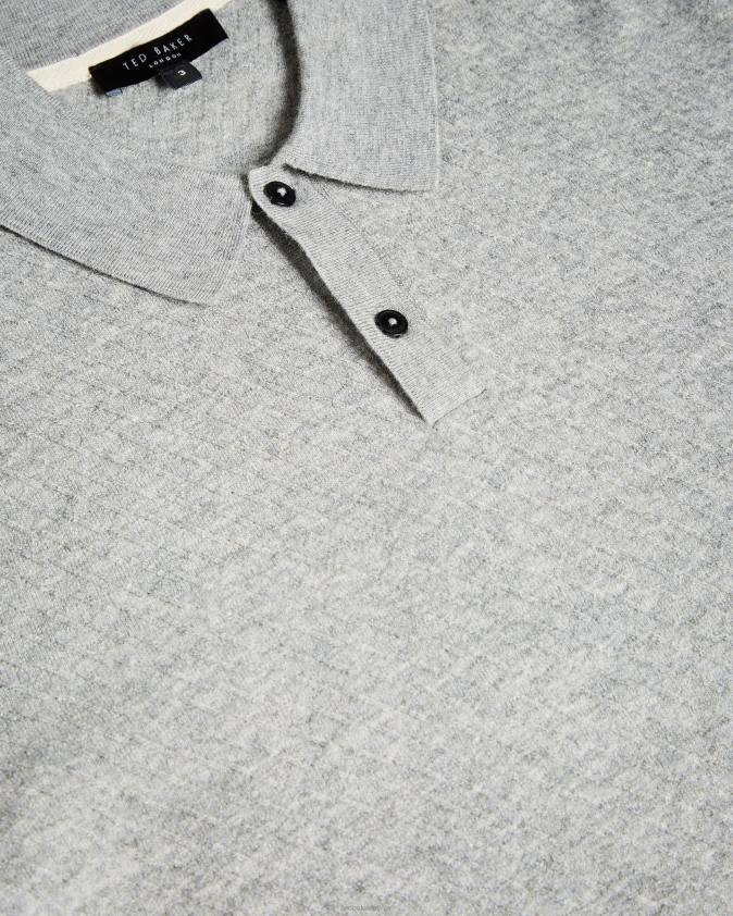 apģērbs Ted Baker nixan ls trikotāžas tekstūras polo pelēkais merģelis vīriešiem 26TV1725