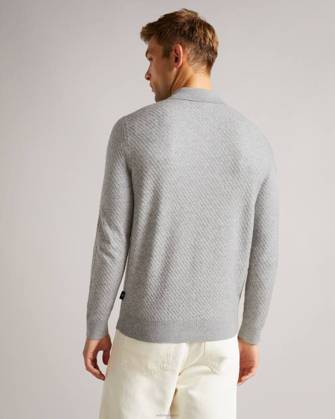 apģērbs Ted Baker nixan ls trikotāžas tekstūras polo pelēkais merģelis vīriešiem 26TV1725