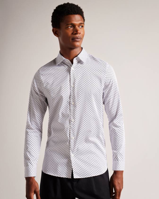 apģērbs Ted Baker willuw krekls ar garām piedurknēm ar ģeometrisku apdruku balts vīriešiem 26TV1232