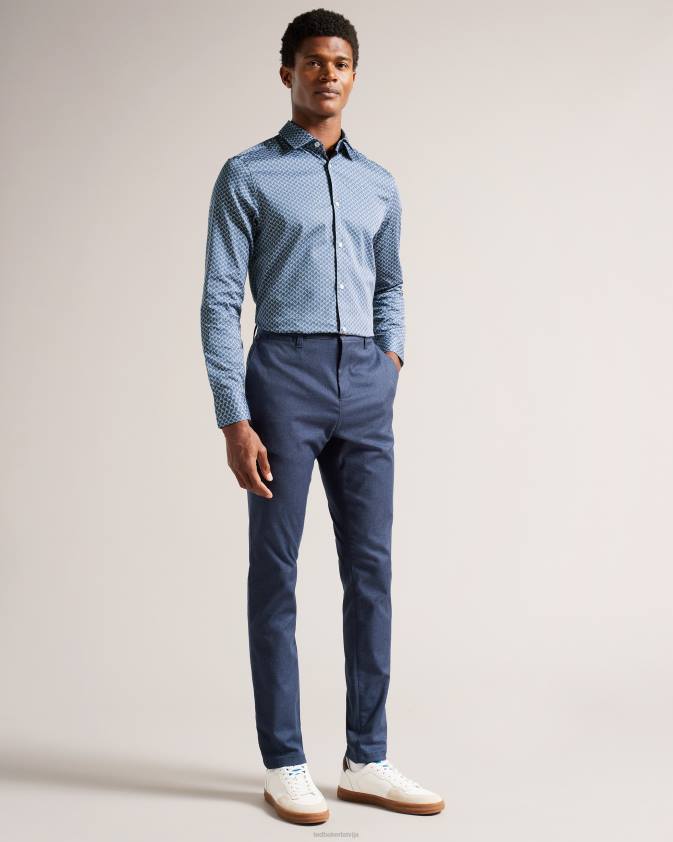 apģērbs Ted Baker willuw krekls ar garām piedurknēm ar ģeometrisku apdruku zils vīriešiem 26TV1223