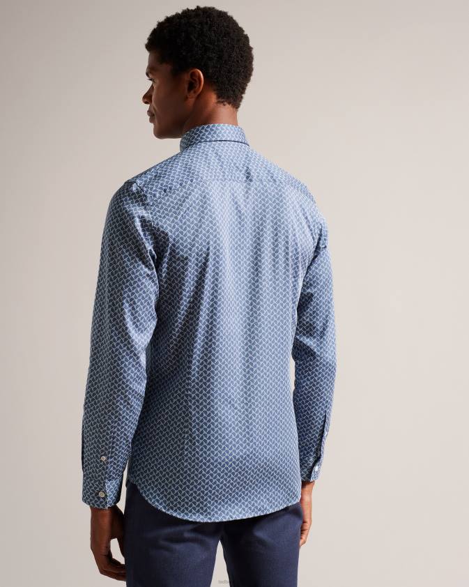 apģērbs Ted Baker willuw krekls ar garām piedurknēm ar ģeometrisku apdruku zils vīriešiem 26TV1223