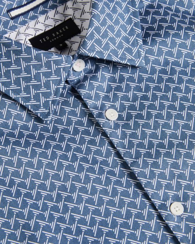 apģērbs Ted Baker willuw krekls ar garām piedurknēm ar ģeometrisku apdruku zils vīriešiem 26TV1223