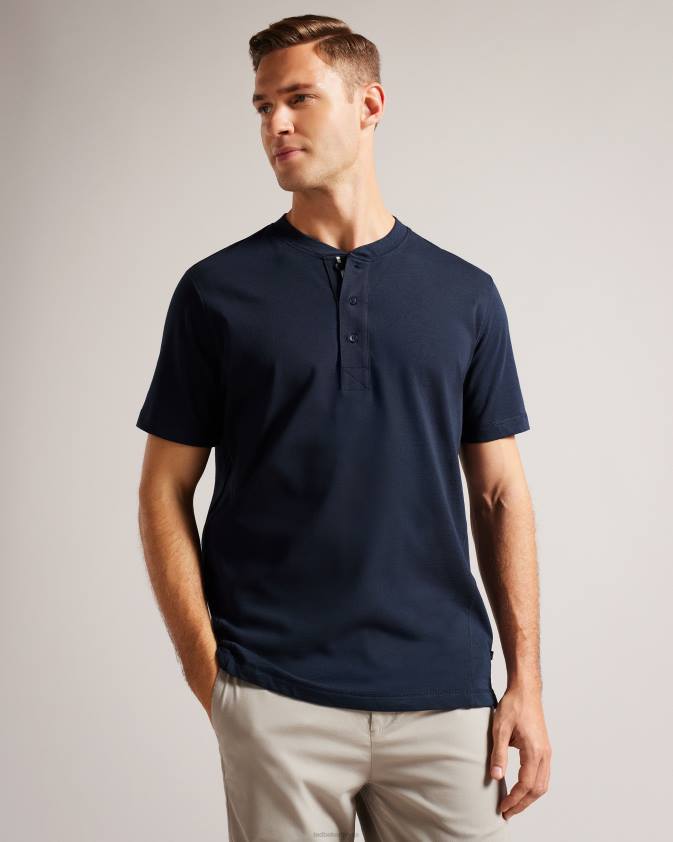 apģērbs Ted Baker Duddin Henley krekls ar īsām piedurknēm flote vīriešiem 26TV1265