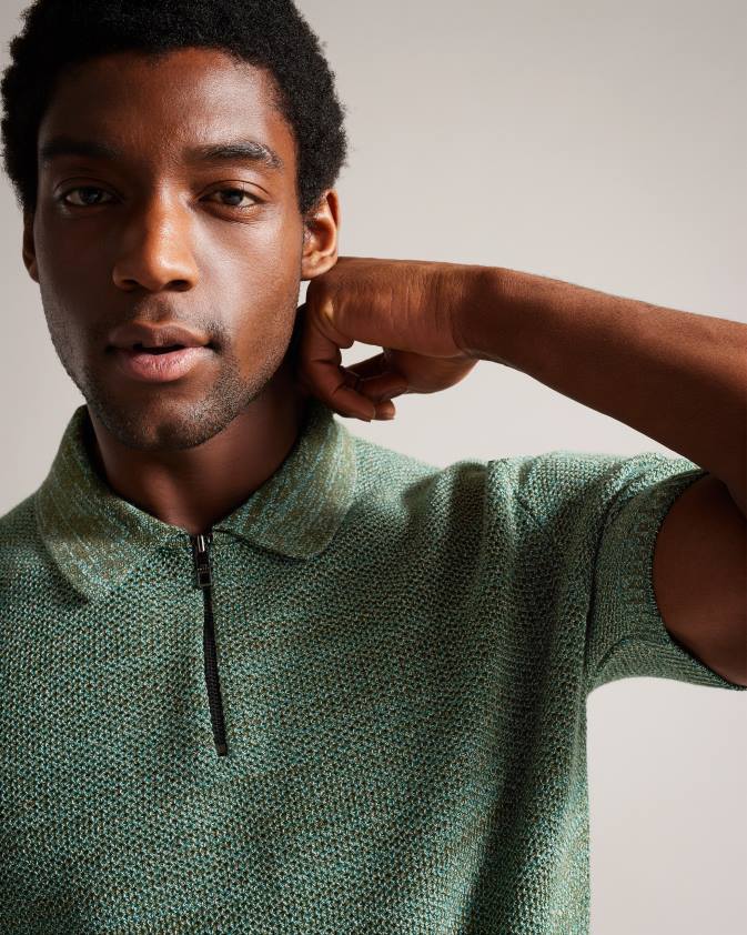 apģērbs Ted Baker blossam polo krekls ar rāvējslēdzēju ar īsām piedurknēm olīvu vīriešiem 26TV1558