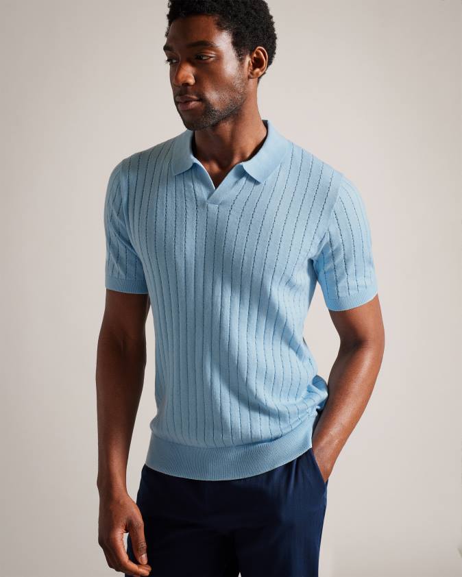 apģērbs Ted Baker botānika polo krekls ar atvērtu apkakli ar īsām piedurknēm debesu zils vīriešiem 26TV1464