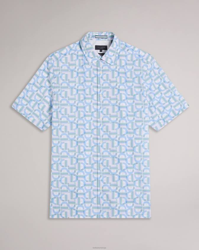 apģērbs Ted Baker glais firmas burtu krekls ar īsām piedurknēm gaiši zils vīriešiem 26TV1489