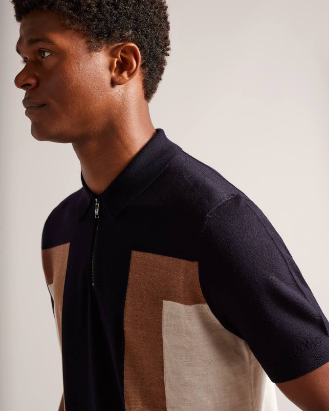 apģērbs Ted Baker larbrot polo ar īsām piedurknēm ar rāvējslēdzēju tumša flote vīriešiem 26TV1349