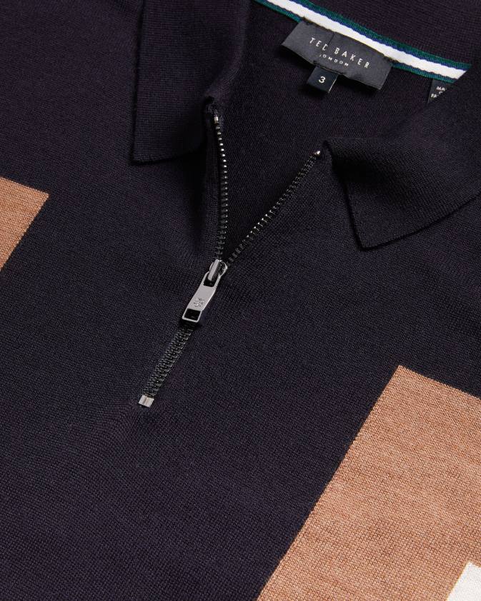 apģērbs Ted Baker larbrot polo ar īsām piedurknēm ar rāvējslēdzēju tumša flote vīriešiem 26TV1349