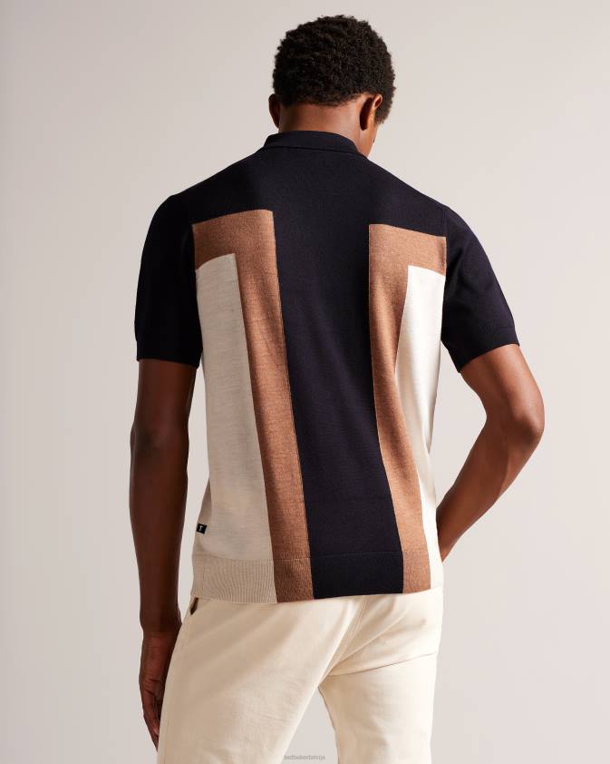 apģērbs Ted Baker larbrot polo ar īsām piedurknēm ar rāvējslēdzēju tumša flote vīriešiem 26TV1349