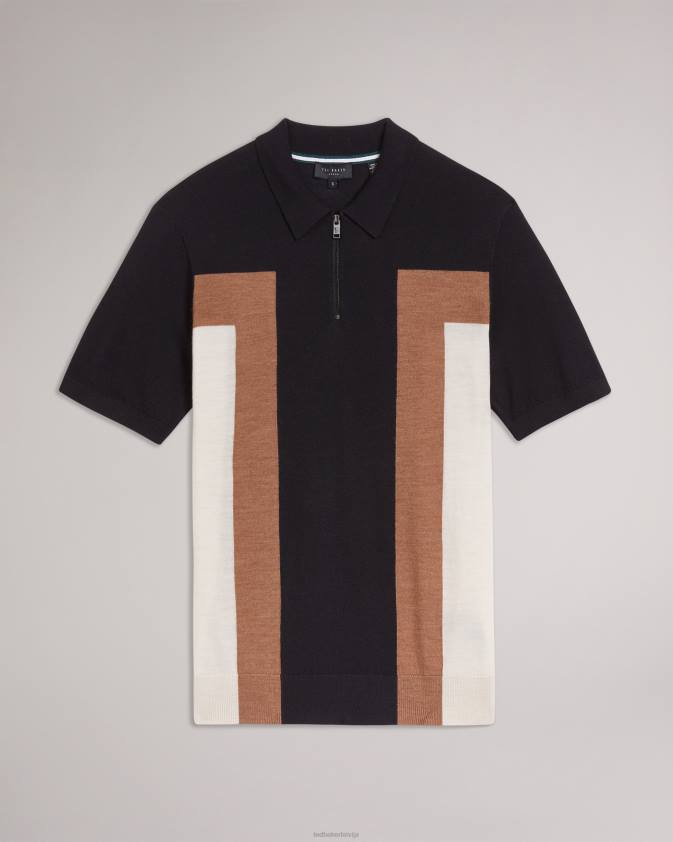 apģērbs Ted Baker larbrot polo ar īsām piedurknēm ar rāvējslēdzēju tumša flote vīriešiem 26TV1349