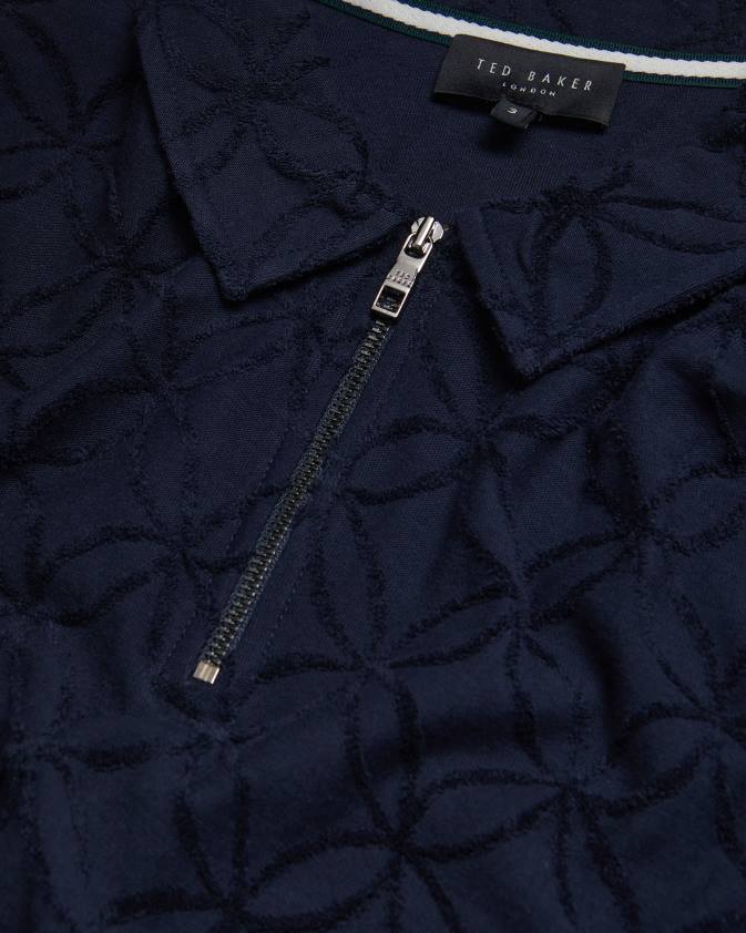 apģērbs Ted Baker maroc žakarda polo krekls ar rāvējslēdzēju ar īsām piedurknēm flote vīriešiem 26TV1428