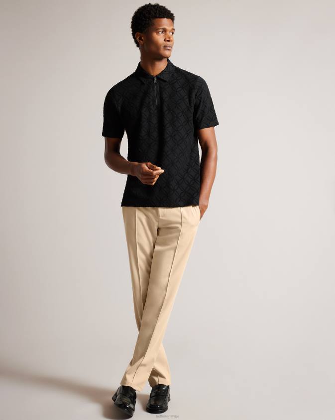 apģērbs Ted Baker maroc žakarda polo krekls ar rāvējslēdzēju ar īsām piedurknēm melns vīriešiem 26TV1297