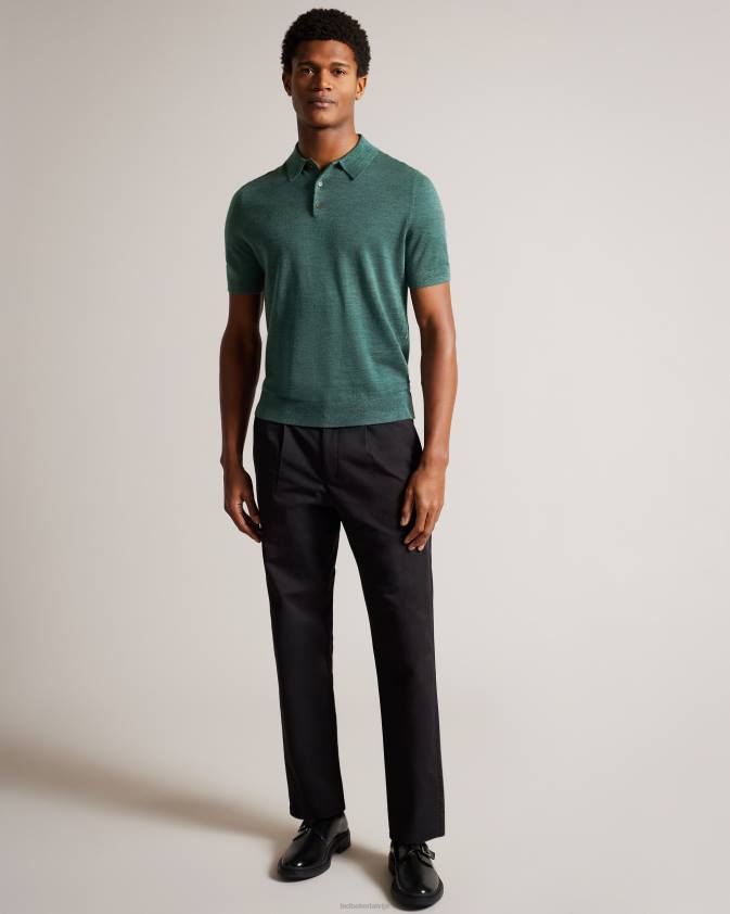 apģērbs Ted Baker mondsey vilnas polo krekls ar īsām piedurknēm zaļš vīriešiem 26TV1581