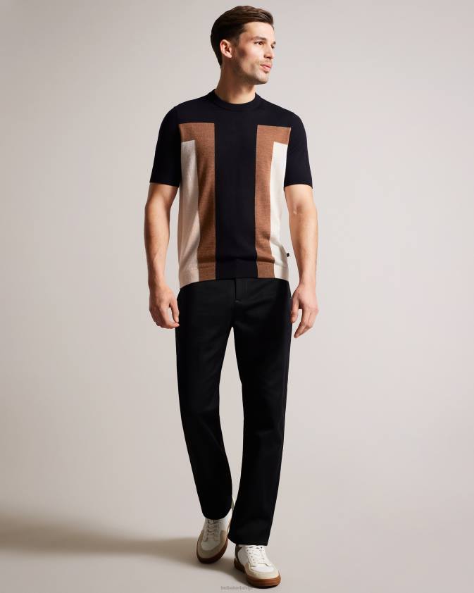 apģērbs Ted Baker navia tīras vilnas t-krekls ar īsām piedurknēm tumša flote vīriešiem 26TV1538