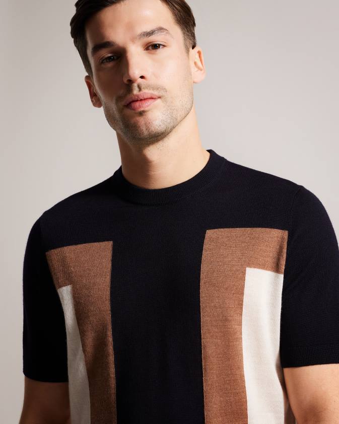 apģērbs Ted Baker navia tīras vilnas t-krekls ar īsām piedurknēm tumša flote vīriešiem 26TV1538