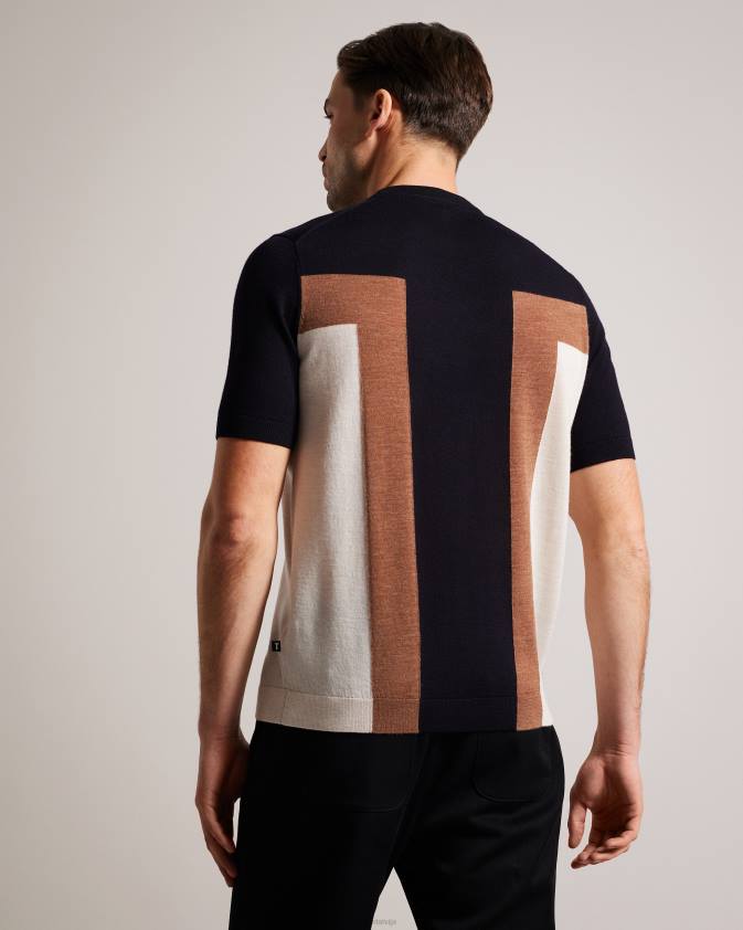 apģērbs Ted Baker navia tīras vilnas t-krekls ar īsām piedurknēm tumša flote vīriešiem 26TV1538