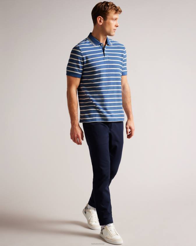 apģērbs Ted Baker nivenn strīpains polo krekls ar īsām piedurknēm tumši zils vīriešiem 26TV1427