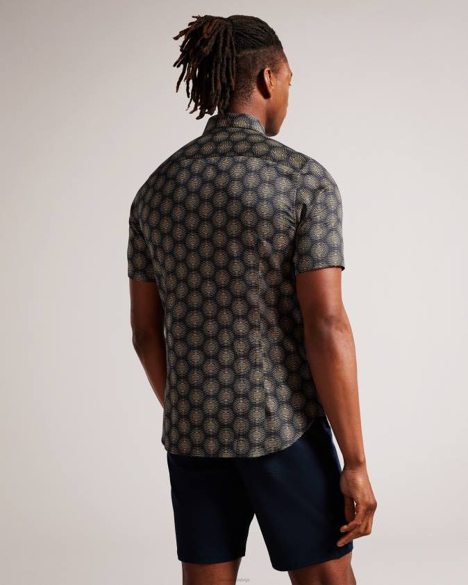 apģērbs Ted Baker pearsho ģeometrisks krekls ar īsām piedurknēm flote vīriešiem 26TV1402