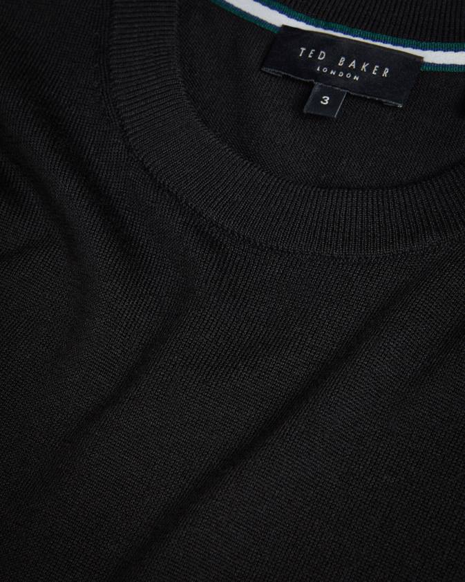 apģērbs Ted Baker senti adīts t-krekls ar īsām piedurknēm melns vīriešiem 26TV1468