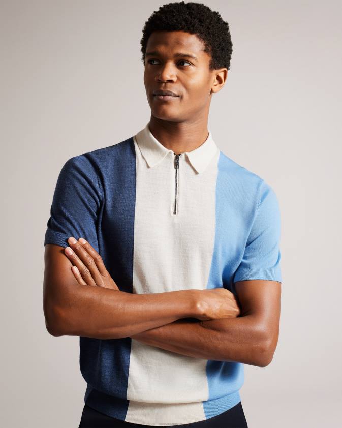 apģērbs Ted Baker swansea vertikāli svītrains merino vilnas polo ar īsām piedurknēm vidēji zils vīriešiem 26TV1559